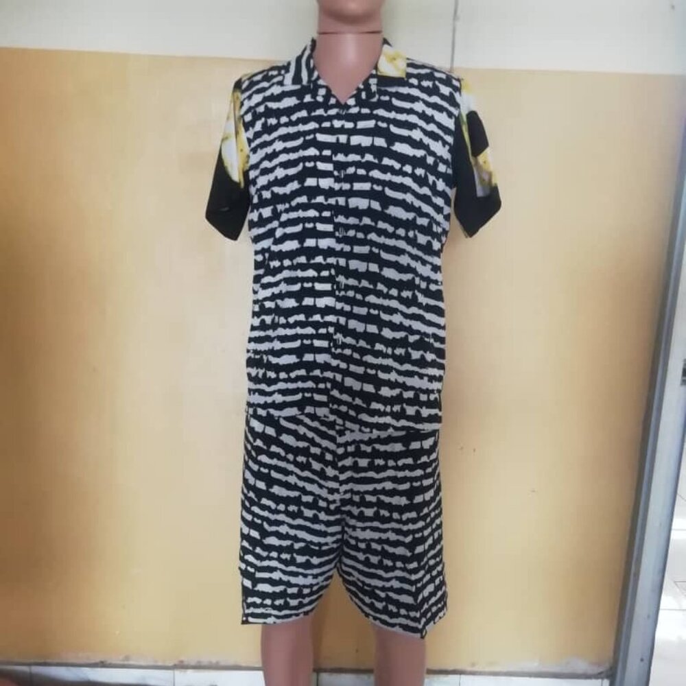 Unisex vintage wear-Blk & white casual pool/ beach lounge 2 set- with pockets - Picture 8 of 15